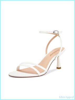 Faux Leather Kitten Heel Sandals Round Toe Ankle Strap Buckle